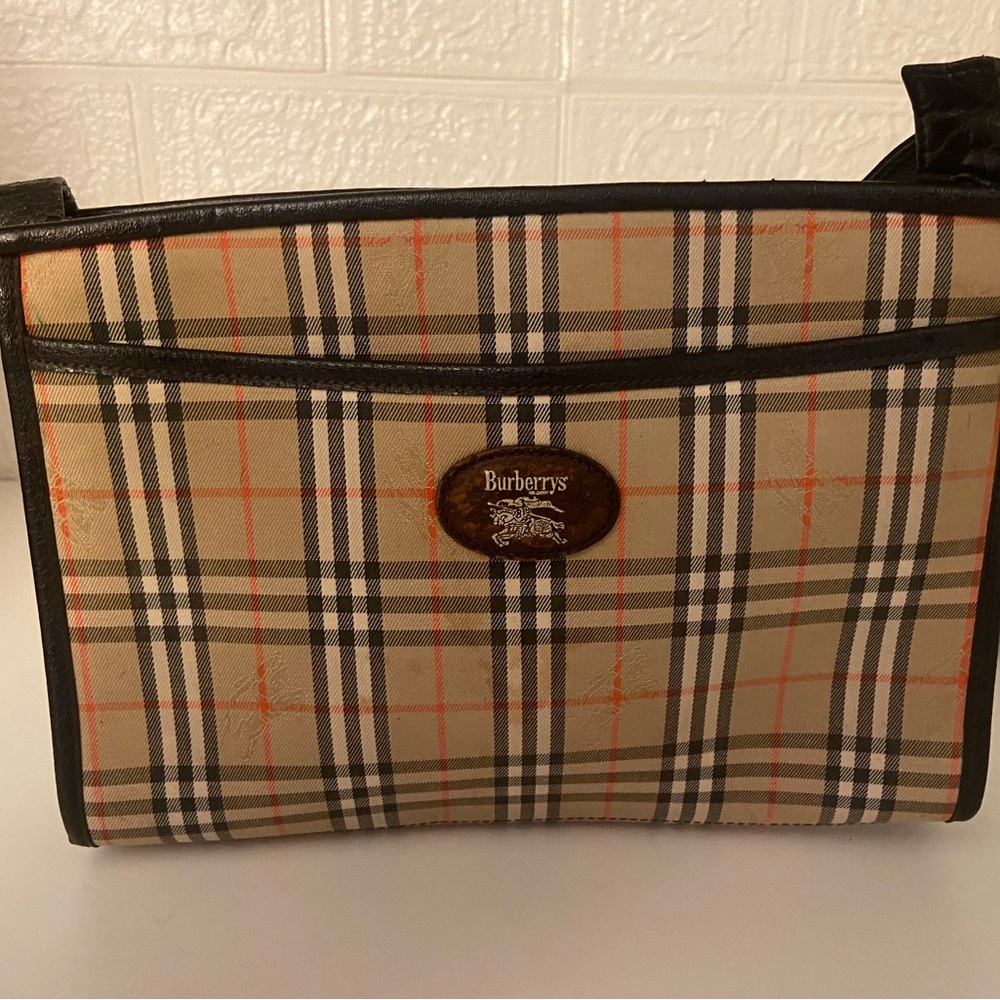 Burberry Tan and Black Messenger Bag with Iconic Check Pattern